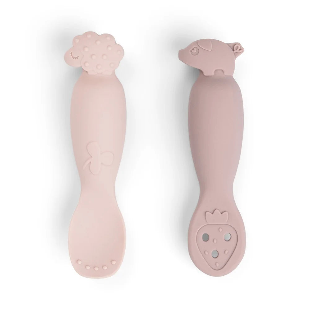 Done by Deer - Tiny Farm - 2'li Silikon Alıştırma ve Püre Kaşık Seti - Pembe
