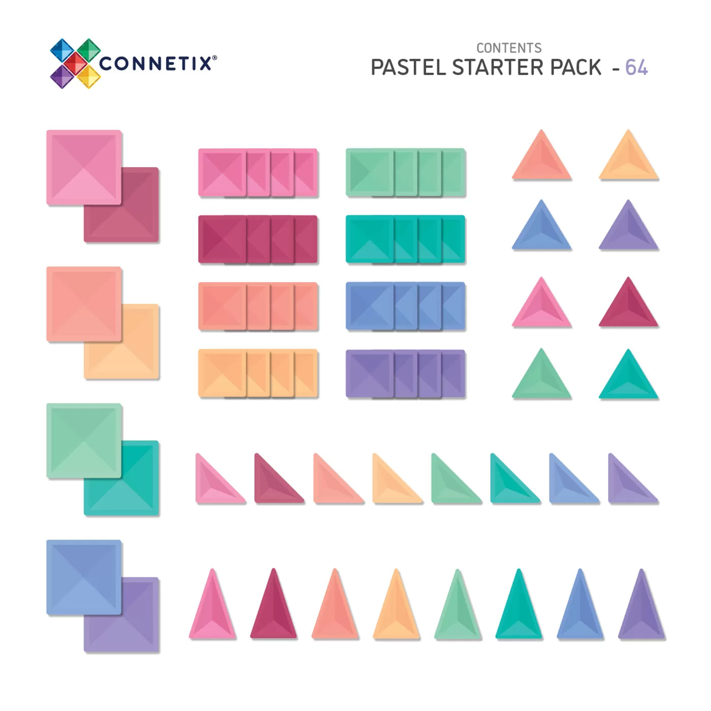 Connetix Pastel Starter Pack Manyetik Bloklar - 64 Parça