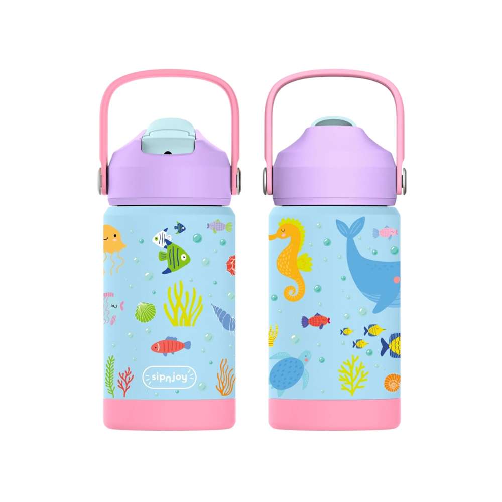 KidsnJoy | FlipSip Çocuk Su Termosu 360 ml | Ocean Whisper