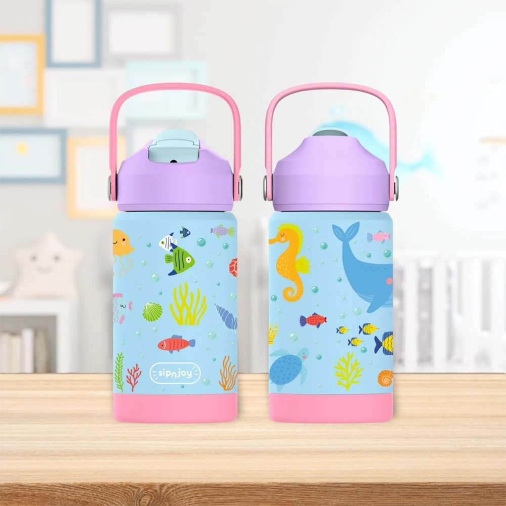 KidsnJoy | FlipSip Çocuk Su Termosu 360 ml | Ocean Whisper