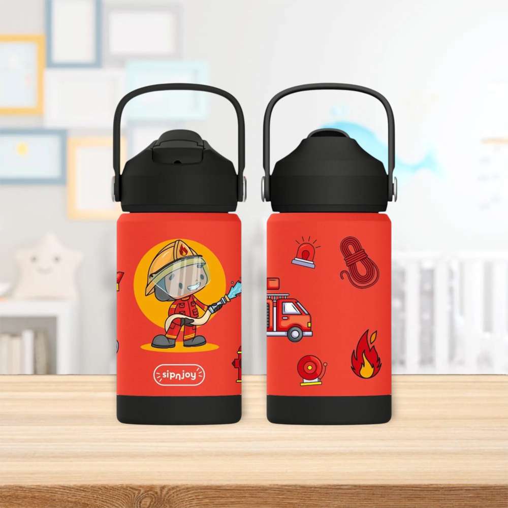 KidsnJoy | FlipSip Çocuk Su Termosu 360 ml | Firefighter Buddy