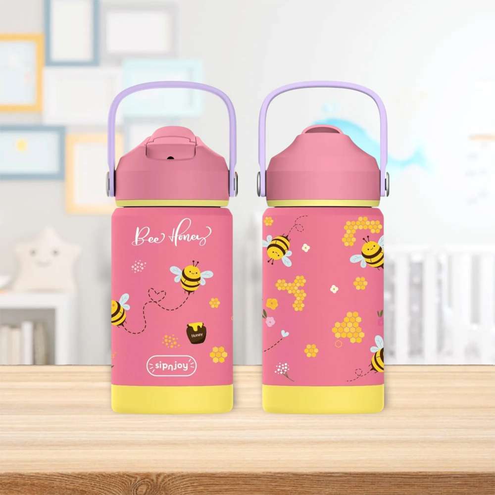 KidsnJoy | FlipSip Çocuk Su Termosu 360 ml | Bee Honey