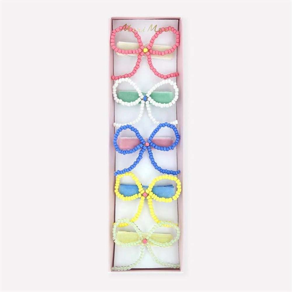 Meri Meri - Beaded Bow Hair Clips - Boncuklu Fiyonklu Saç Tokaları - 5 Adet