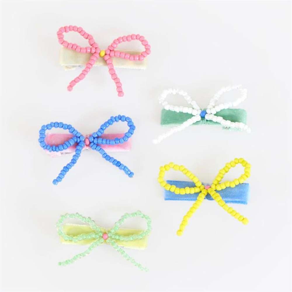 Meri Meri - Beaded Bow Hair Clips - Boncuklu Fiyonklu Saç Tokaları - 5 Adet