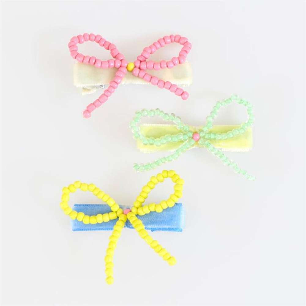 Meri Meri - Beaded Bow Hair Clips - Boncuklu Fiyonklu Saç Tokaları - 5 Adet