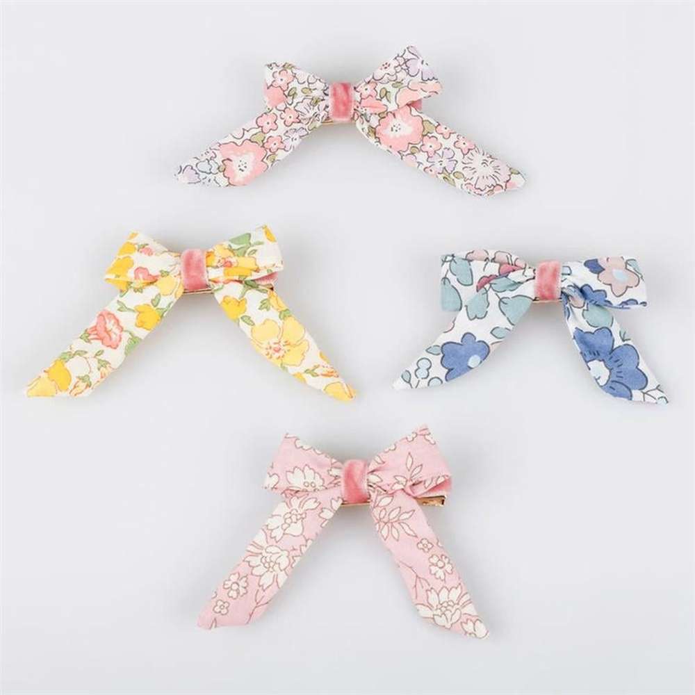 Meri Meri - Floral Pattern Bow Hair Clips - Çiçek Desenli Fiyonklu Saç Tokaları - 4 adet