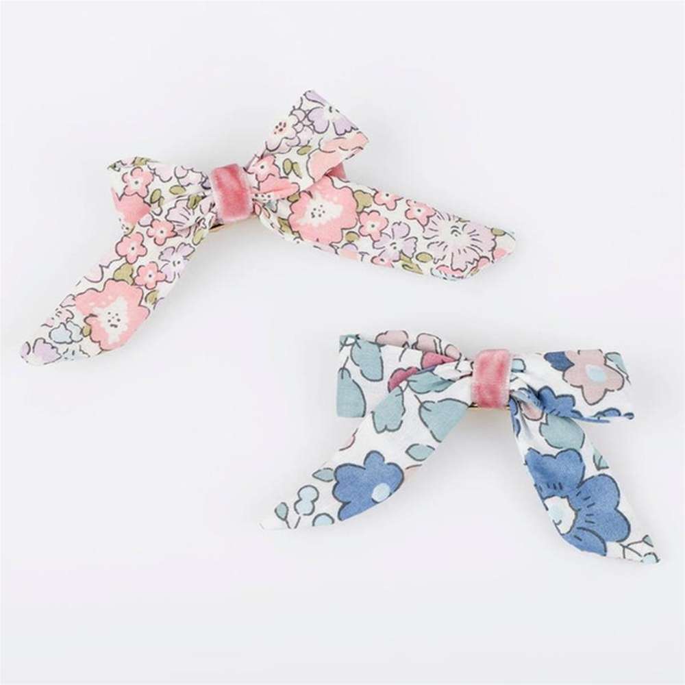 Meri Meri - Floral Pattern Bow Hair Clips - Çiçek Desenli Fiyonklu Saç Tokaları - 4 adet
