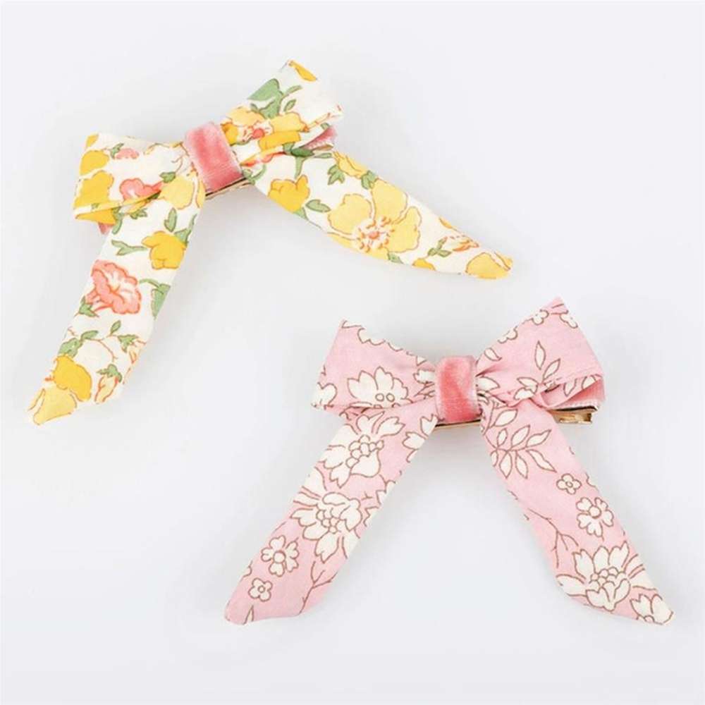 Meri Meri - Floral Pattern Bow Hair Clips - Çiçek Desenli Fiyonklu Saç Tokaları - 4 adet