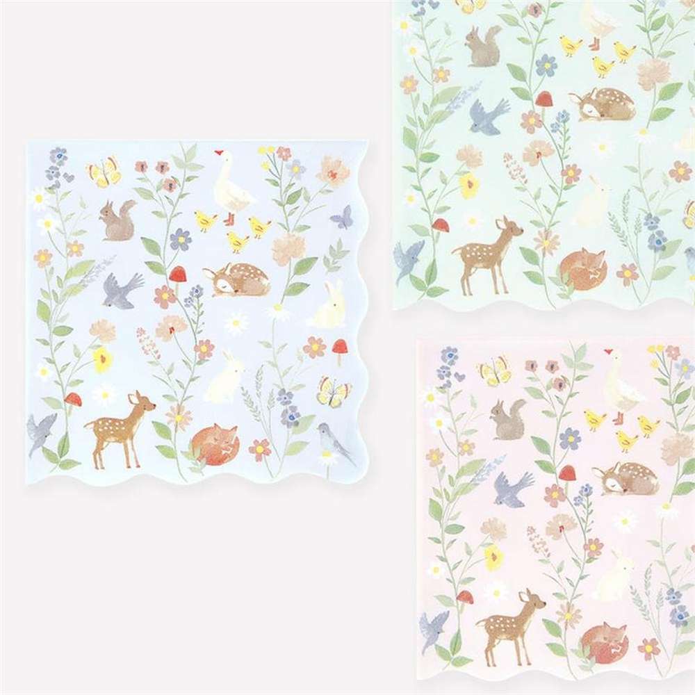 Meri Meri - Little Animals Large Napkins - Minik Hayvanlar Peçeteler - L - 16 Adet