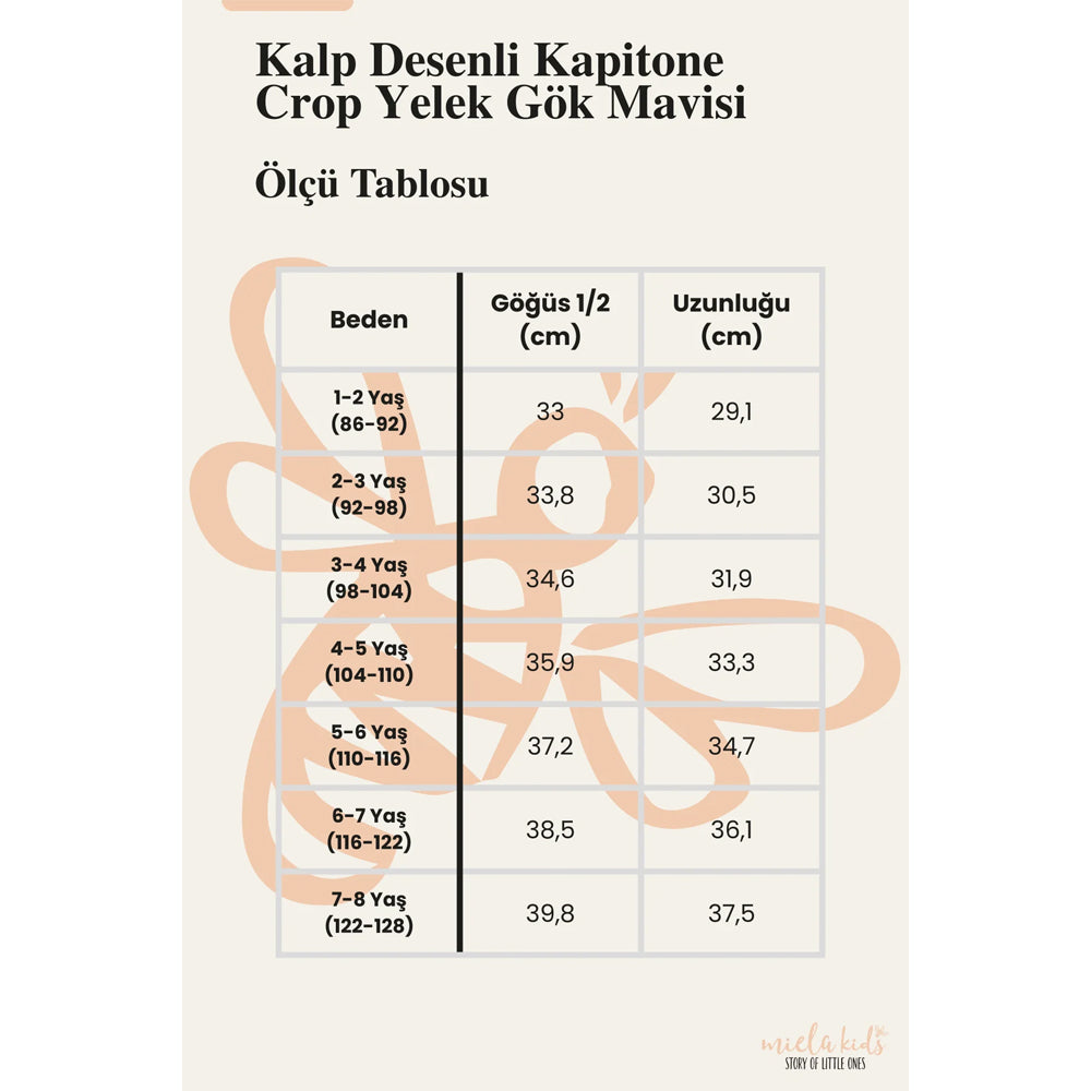 Miela Kids Kalp Desenli Kapitone Crop Çocuk Yelek Gök Mavisi