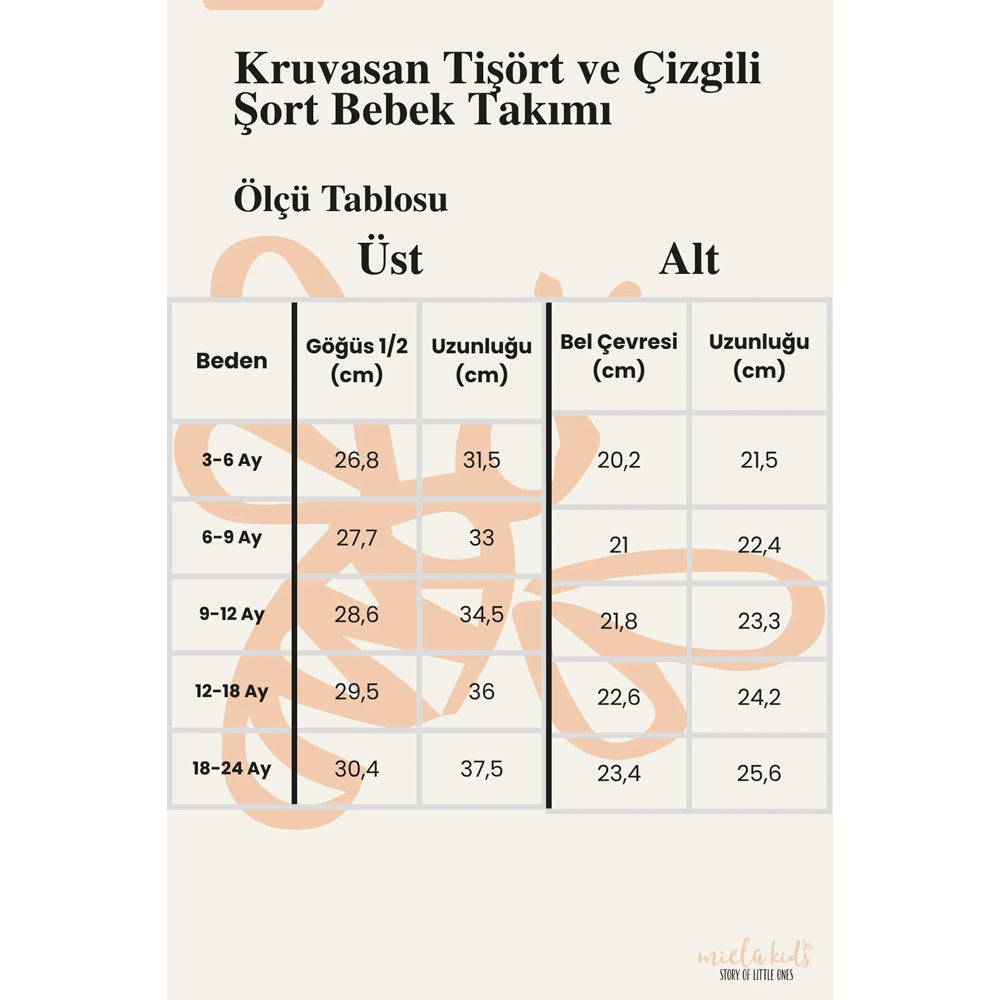 Miela Kids Kruvasan Tişört ve Çizgili Şort Bebek Takımı