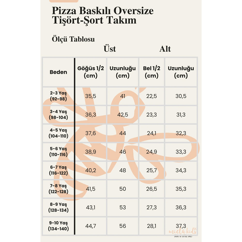 Miela Kids Pizza Baskılı Oversize Tişört ve Şort Takım