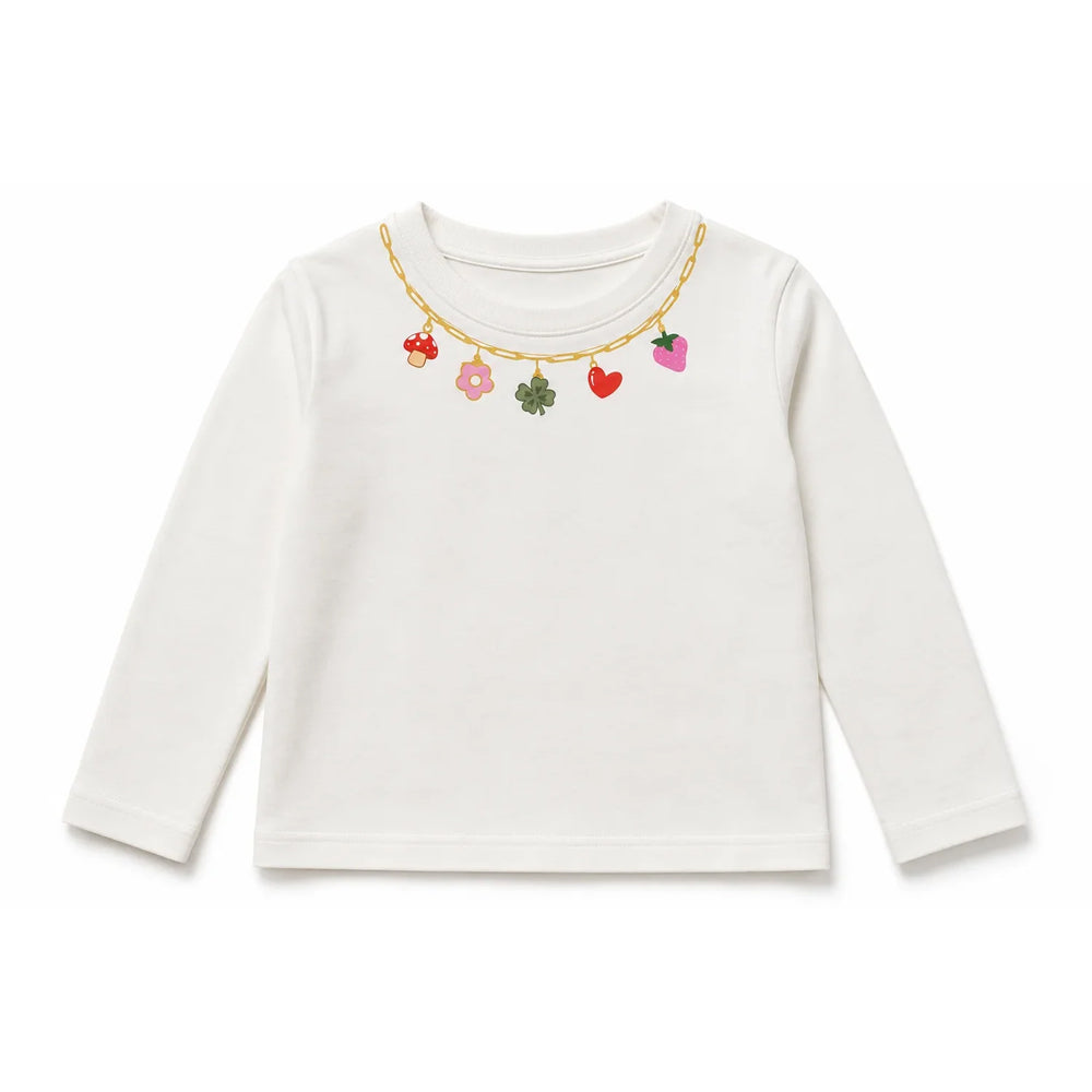 Miela Kids Charm Detaylı Uzun Kollu T-shirt Beyaz