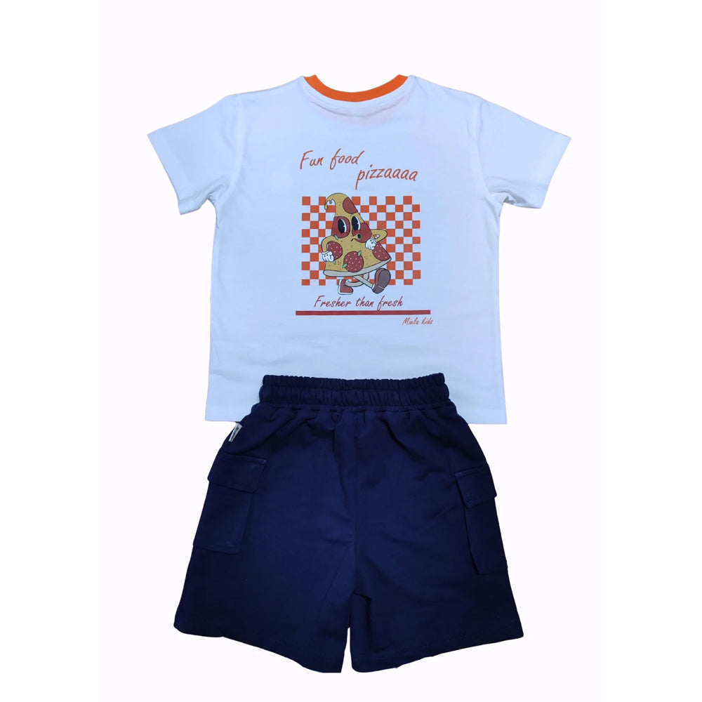 Miela Kids Pizza Baskılı Oversize Tişört ve Şort Takım
