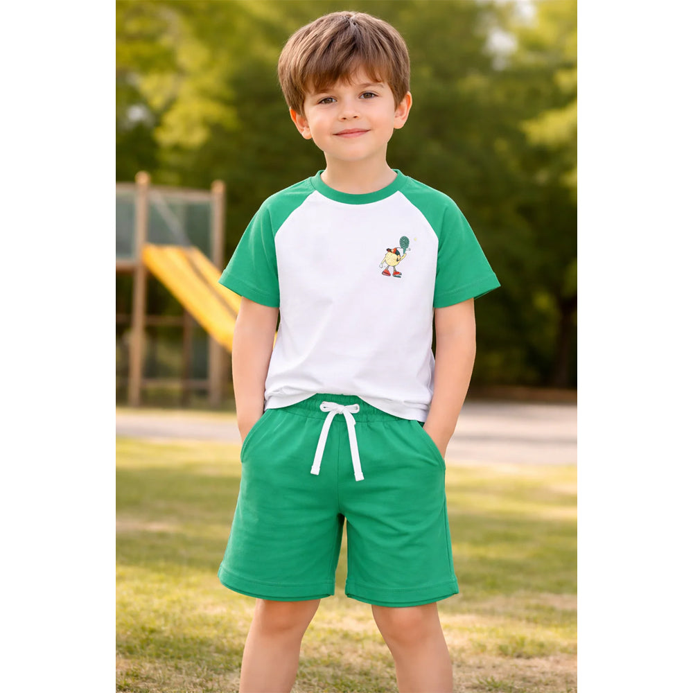 Miela Kids Tennis Cartoon Kontrast Detaylı Oversize Tişört ve Şort Takım