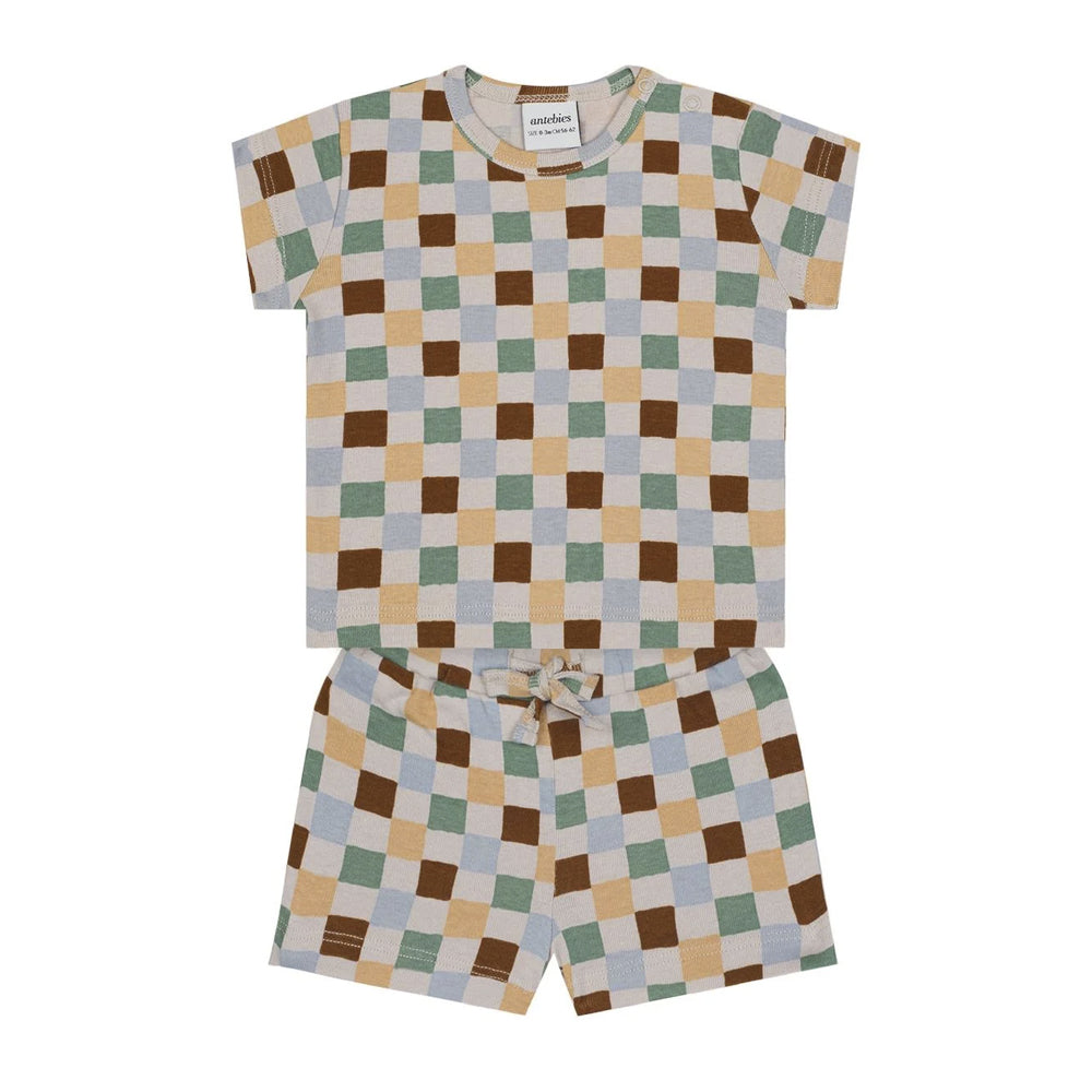 Antebies Pastel Damalar Kısa Kollu Tshirt Şort Set
