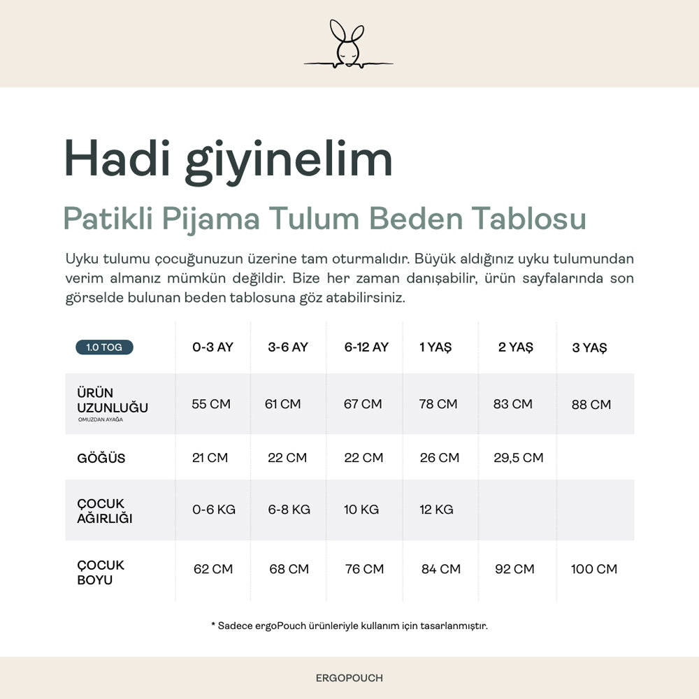 ErgoPouch 1.0 TOG Organik Pamuklu Patikli Pijama Tulum - Krem