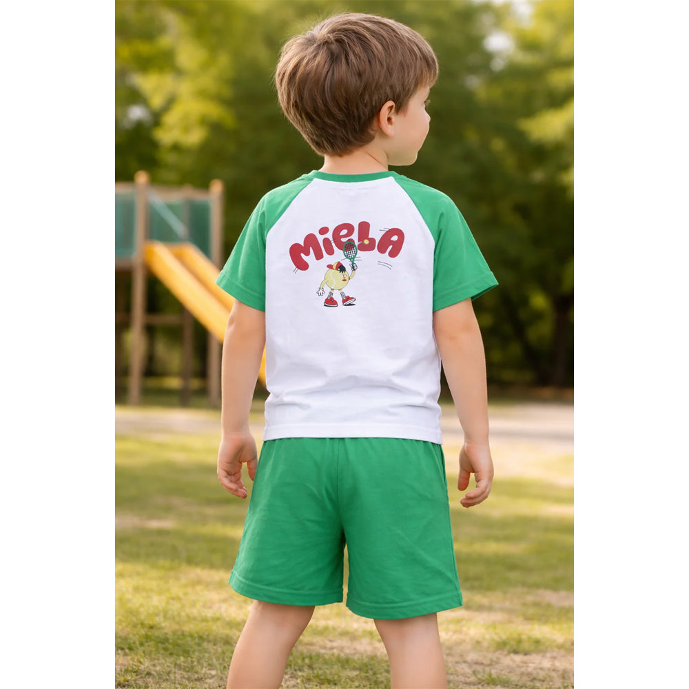 Miela Kids Tennis Cartoon Kontrast Detaylı Oversize Tişört ve Şort Takım