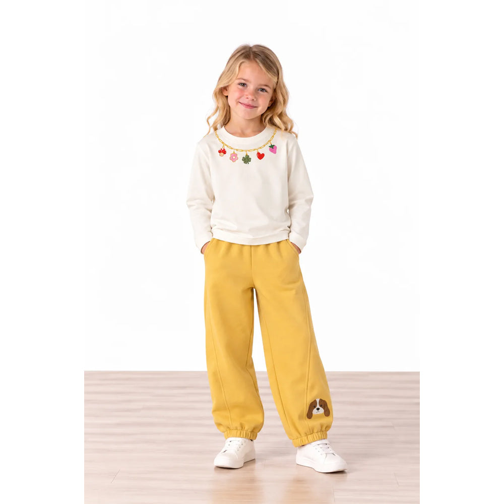 Miela Kids Charm Detaylı Uzun Kollu T-shirt Beyaz