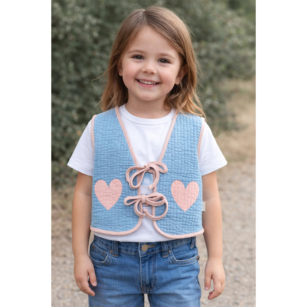 Miela Kids Kalp Desenli Kapitone Crop Çocuk Yelek Gök Mavisi
