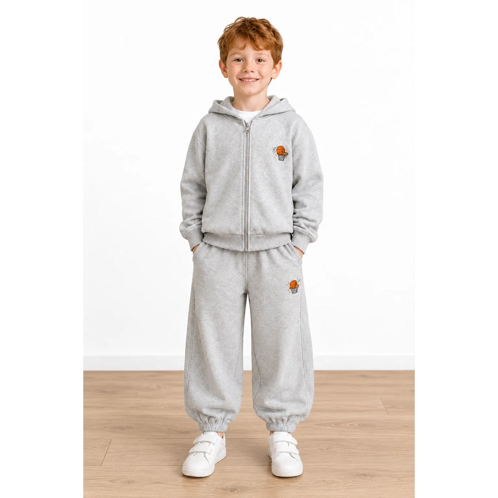 Miela Kids Basketball Champion Club Kapüşonlu Sweatshirt - Gri Melanj