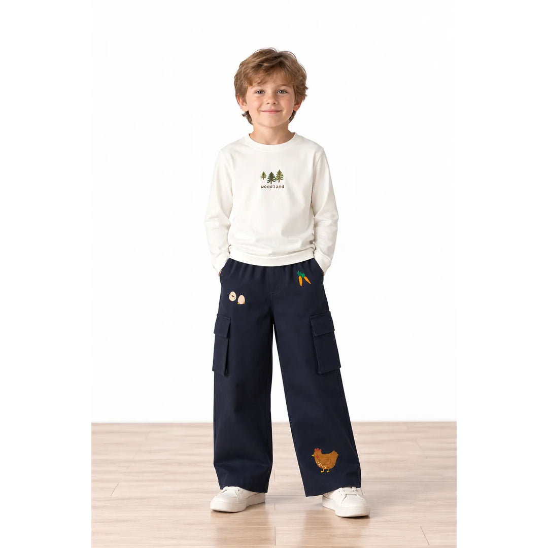 Miela Kids Tiny Stories Gabardin Kargo Bol Paça Pantolon - Gece Mavisi