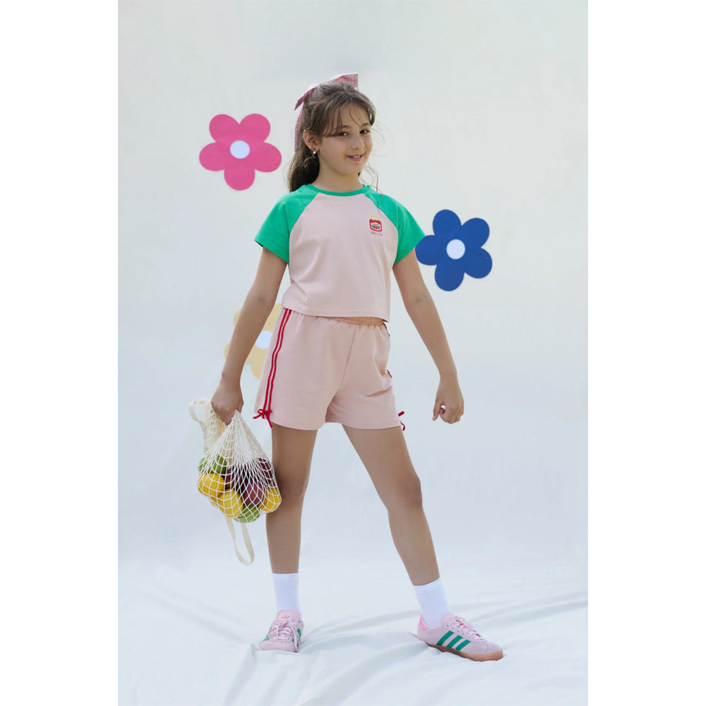 Miela Kids JAM Kontrast Detaylı Kız Çocuk Oversize Crop Tişört