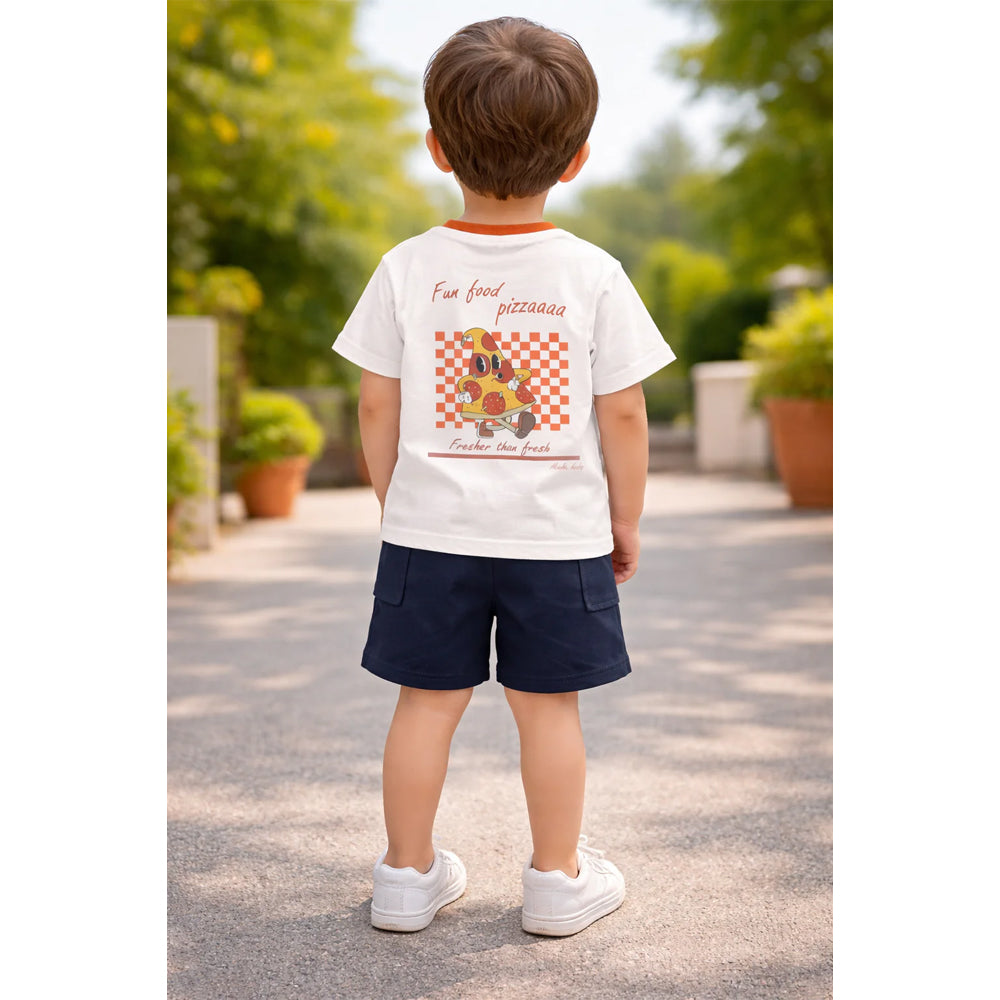 Miela Kids Pizza Baskılı Oversize Tişört ve Şort Takım