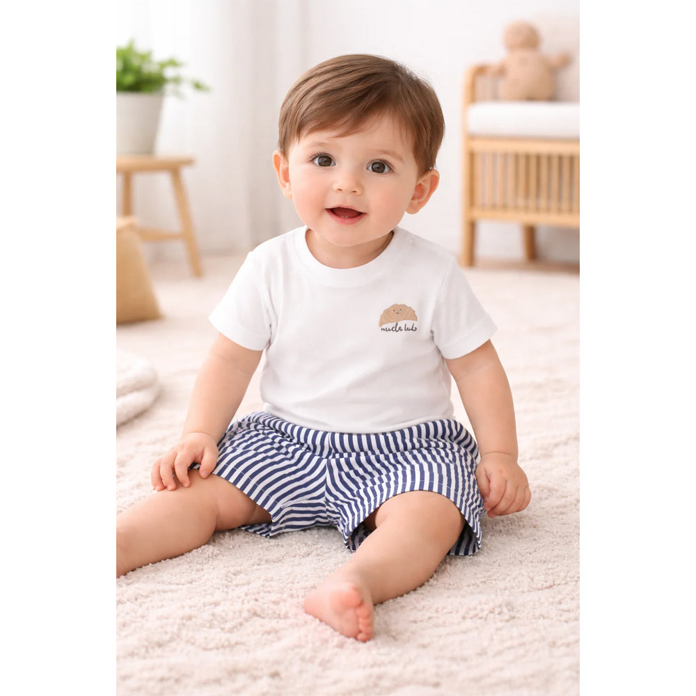 Miela Kids Kruvasan Tişört ve Çizgili Şort Bebek Takımı