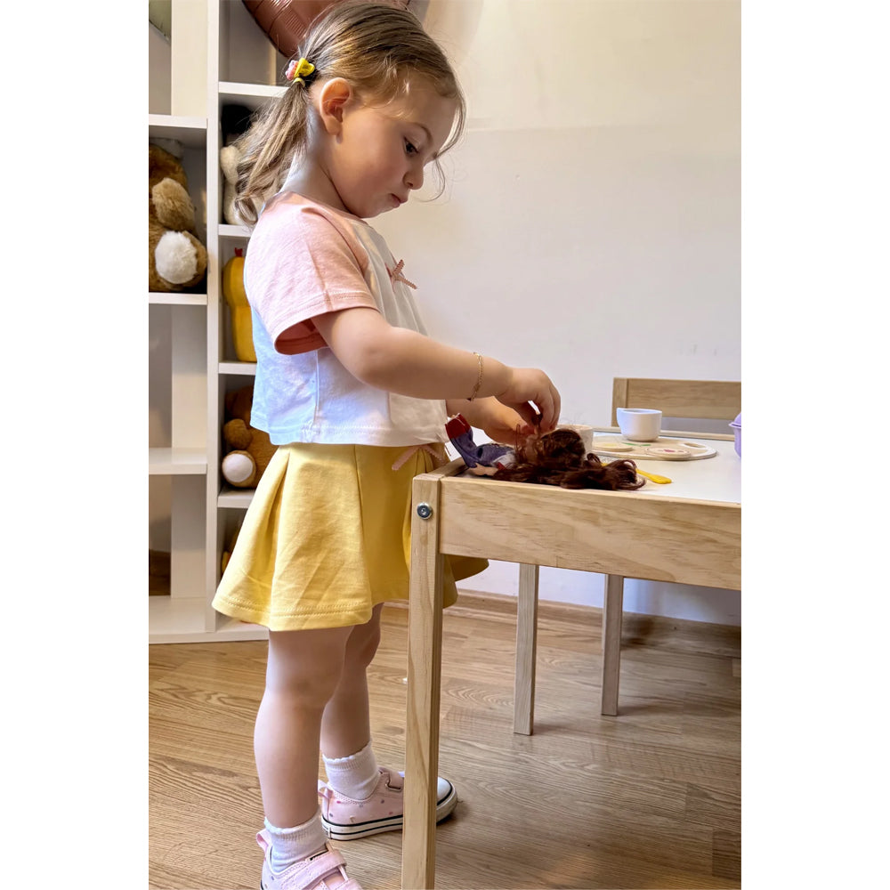 Miela Kids Kurdela Detaylı Kontrast Oversize Crop Tişört