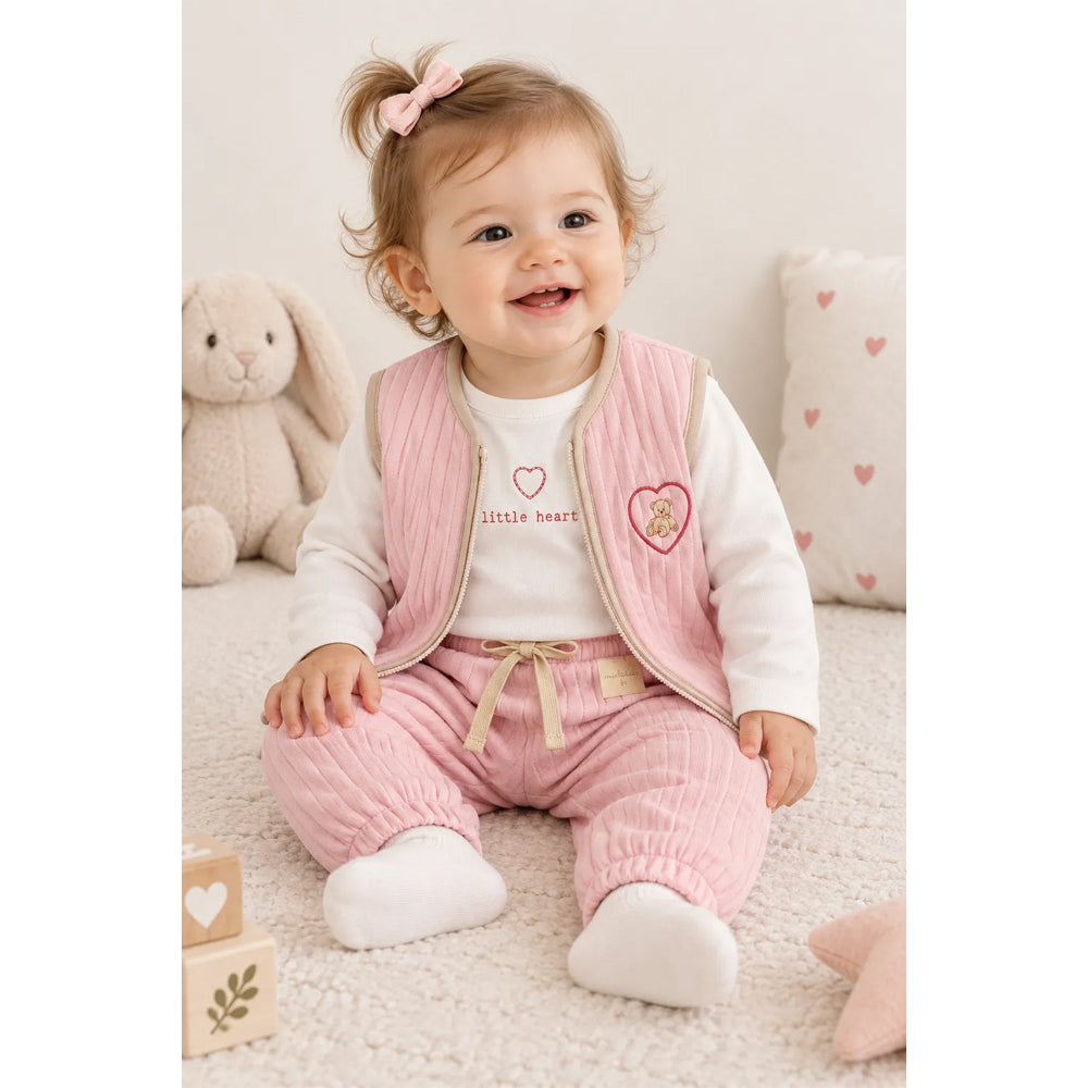 Miela Kids Teddy Bear Heart Kapitone Bebek Takımı - Şeker Pembesi