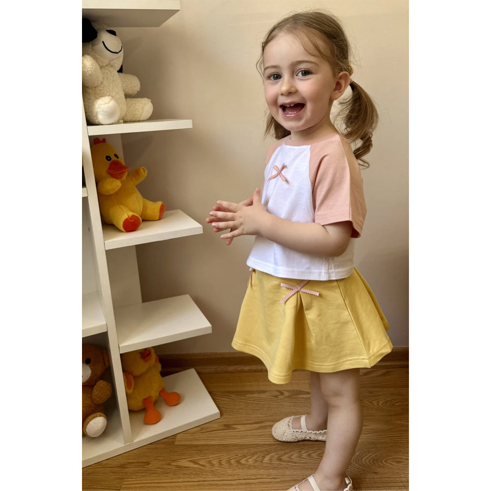 Miela Kids Kurdela Detaylı Kontrast Oversize Crop Tişört