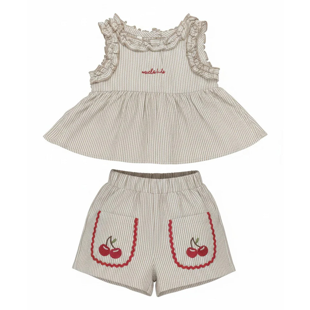 Miela Kids Fırfırlı Cherry Bluz ve Şort Takım