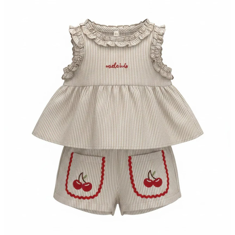 Miela Kids Fırfırlı Cherry Bluz ve Şort Takım