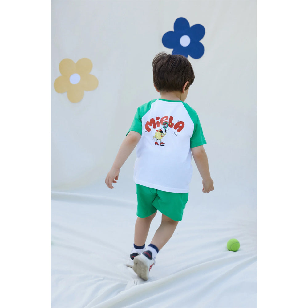 Miela Kids Tennis Cartoon Kontrast Detaylı Oversize Tişört ve Şort Takım