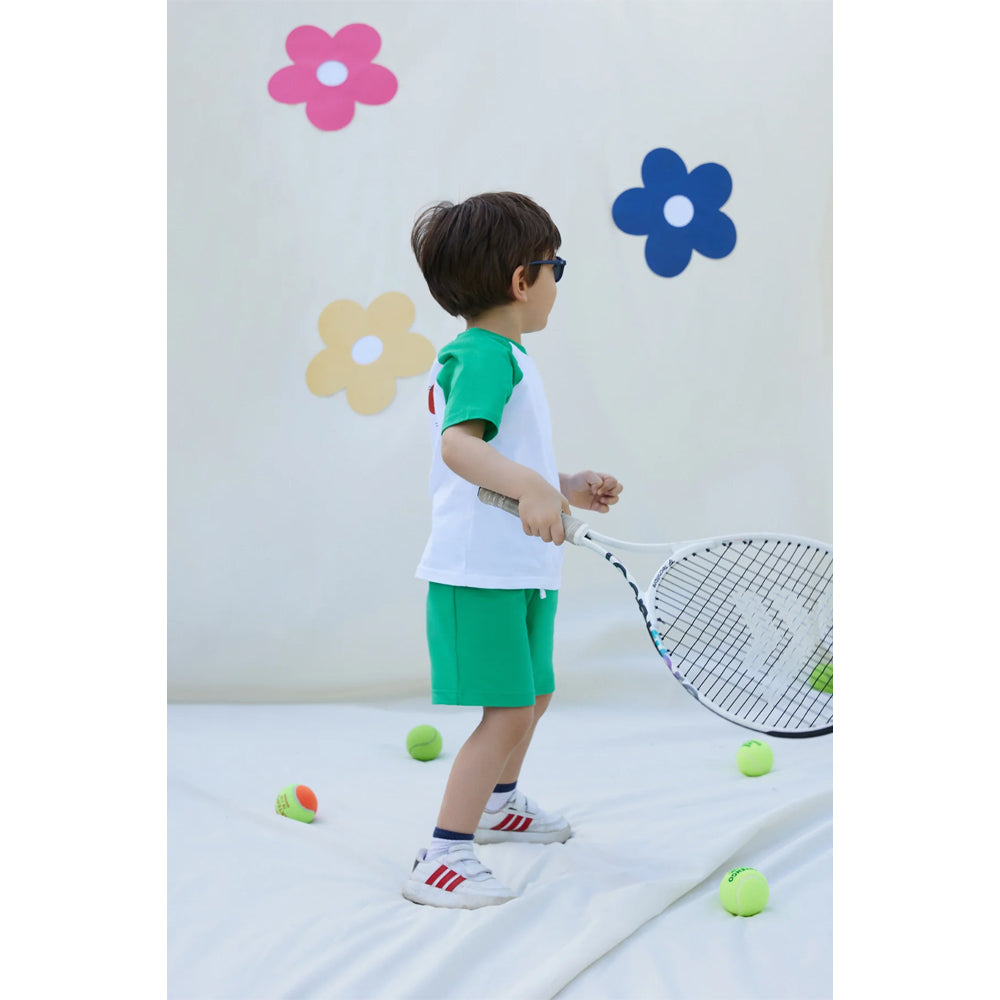 Miela Kids Tennis Cartoon Kontrast Detaylı Oversize Tişört ve Şort Takım