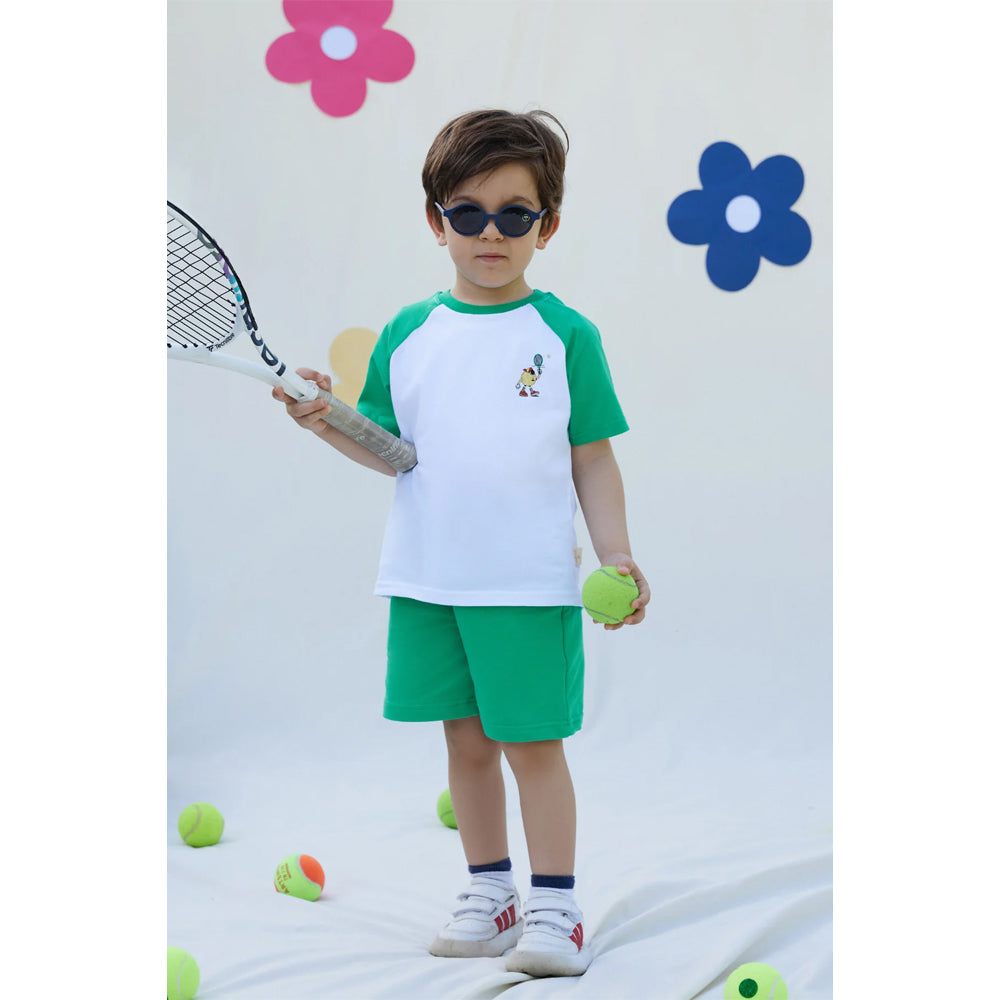 Miela Kids Tennis Cartoon Kontrast Detaylı Oversize Tişört ve Şort Takım