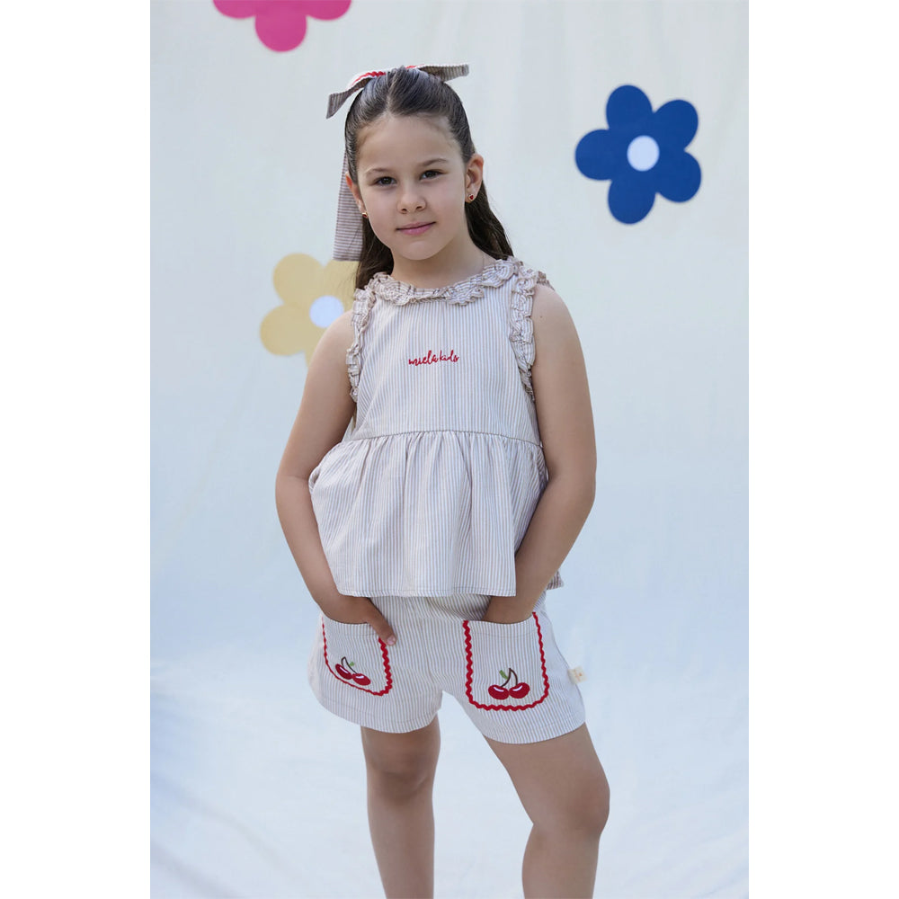Miela Kids Fırfırlı Cherry Bluz ve Şort Takım
