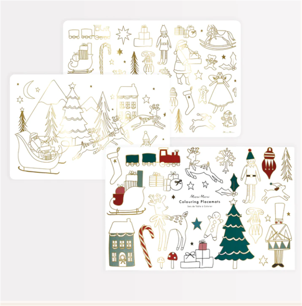 Meri Meri - Christmas Colouring Placemats - Yeni Yıl Boyamalı Amerikan Servisi - 8'li