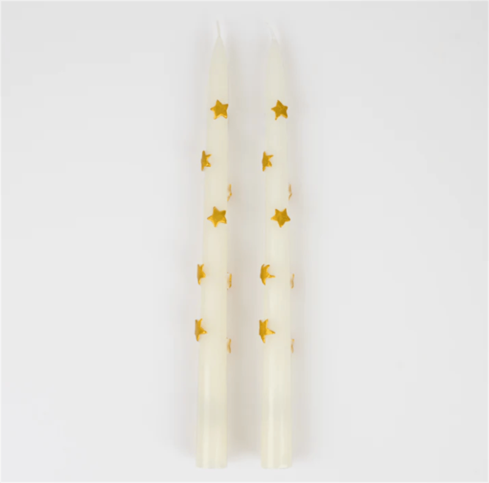 Meri Meri Gold Star Taper Candle - Altın Yıldız Detaylı Mumlar (2'li)