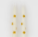 Meri Meri Gold Star Taper Candle - Altın Yıldız Detaylı Mumlar (2'li)