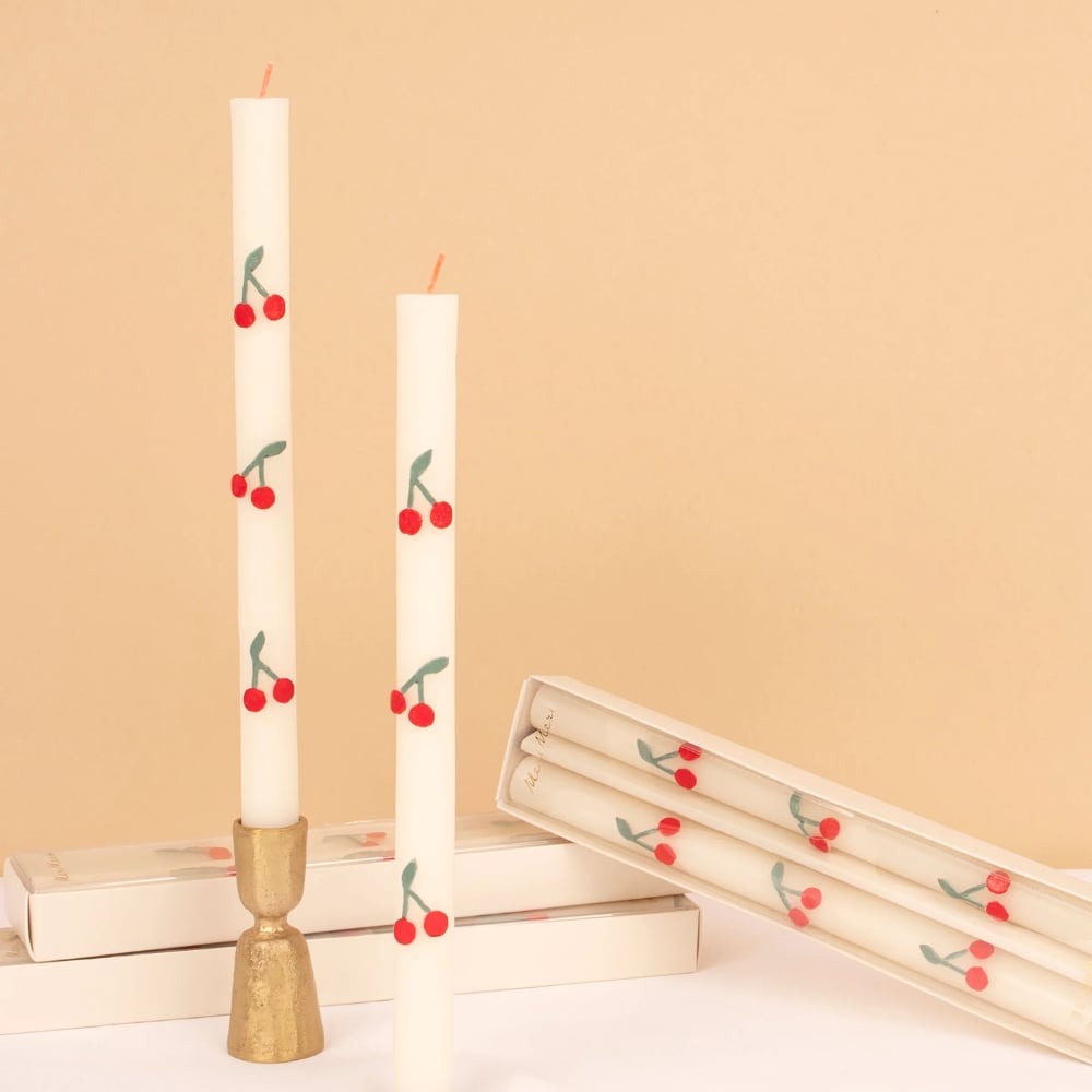 Meri Meri Cherry Table Candles - Kiraz Desenli Şamdan Mumu - 2 Adet