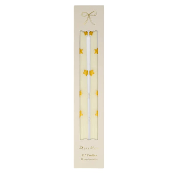 Meri Meri Gold Star Taper Candle - Altın Yıldız Detaylı Mumlar (2'li)