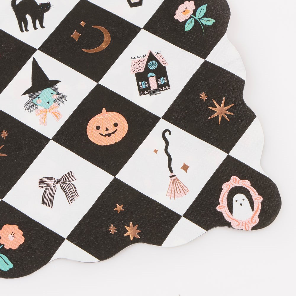 Meri Meri - Halloween - Patchwork Desenli Cadılar Bayramı Büyük Peçete - L - 16 Adet