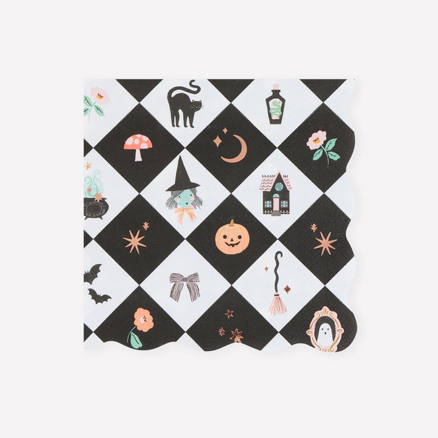 Meri Meri - Halloween - Patchwork Desenli Cadılar Bayramı Büyük Peçete - L - 16 Adet