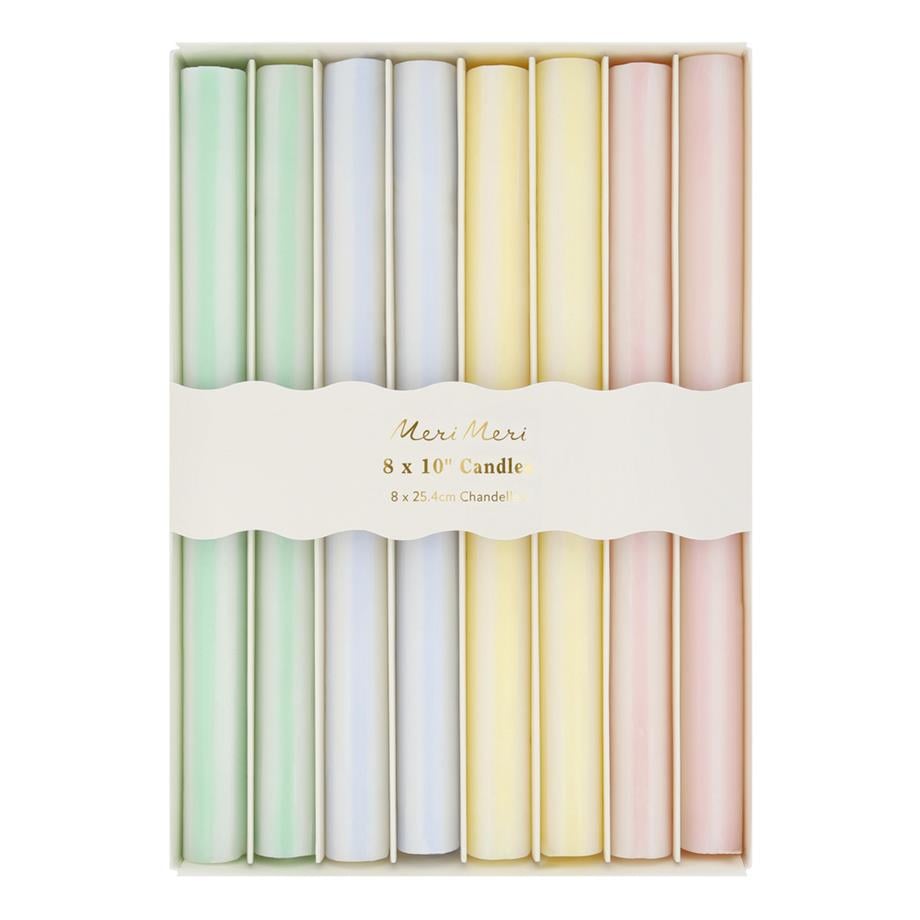 Meri Meri Pastel Çizgili Sofra Mumları - 8 Adet