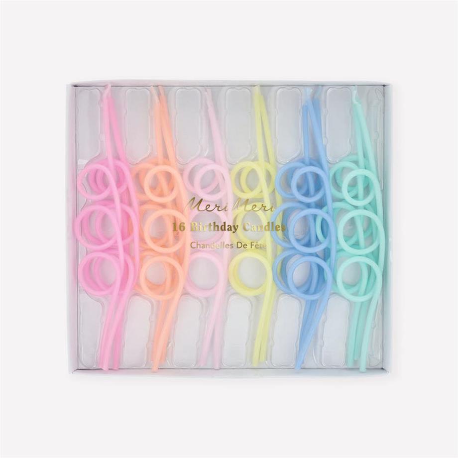 Meri Meri - Pastel Loopy Candles - Pastel Renk Kıvrımlı Mumlar - 16 Adet
