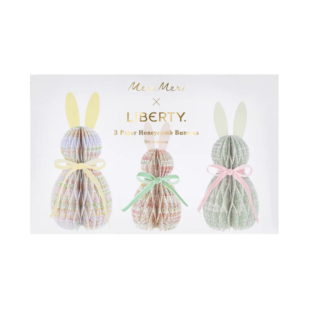 Meri Meri x Liberty Kağıt Petek Tavşan Süsleri - 3 Adet